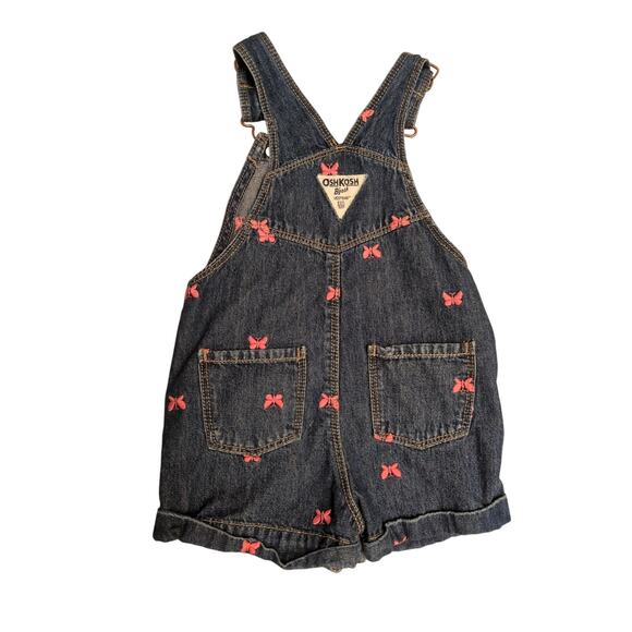 OshKosh B'gosh Rolled Embroidered Butterfly Denim Shortall 24 Months 100% Cotton - Picture 3 of 7